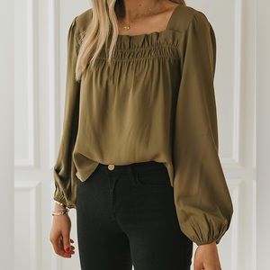 The Drop Military Olive Ruffle Neck Blouse by @fashion_Jackson